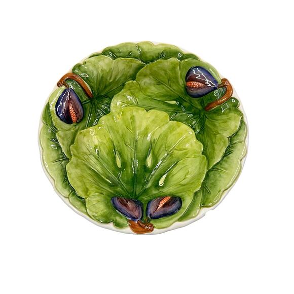 Vintage Handpainted Ceramiche Leonardo Large Fig and Leaf Fruit Bowl